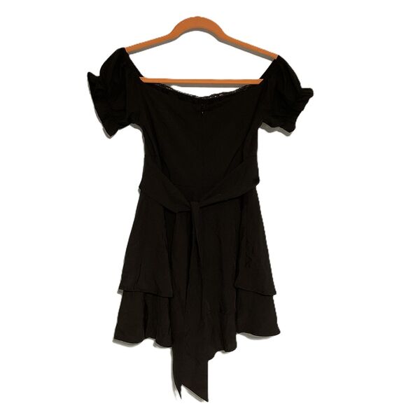 Women's Black Ruffle Off-Shoulder Jumpsuit M - Picture 1 of 10
